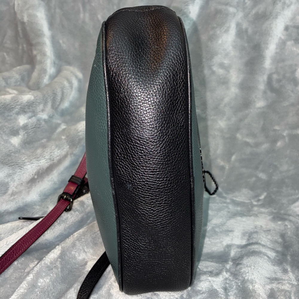 Coach Pebbled Leather Crossbody Bag in Deep Green with Burgundy Strap Accent - Picture 4 of 7